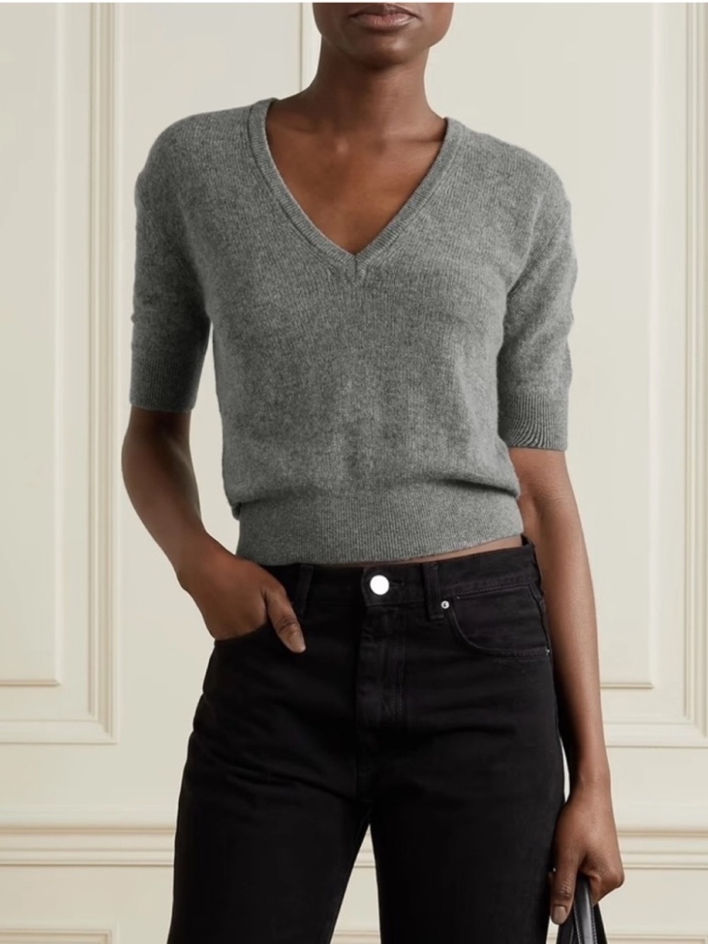 Khaite gray cashmere Sierra cropped sweater